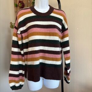 Madewell Sweater Women's XS Multi Striped Payton Pullover Cozy Merino Wool Blend